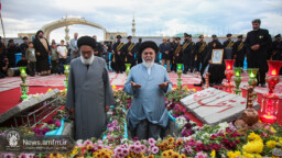 حضور آیت‌الله سعیدی در مراسم تشییع و تدفین دو شهید گمنام در مسجد مقدس جمکران