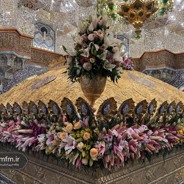 ضریح مطهر حرم حضرت معصومه (س) در آستانه نیمه شعبان غرق گل شد