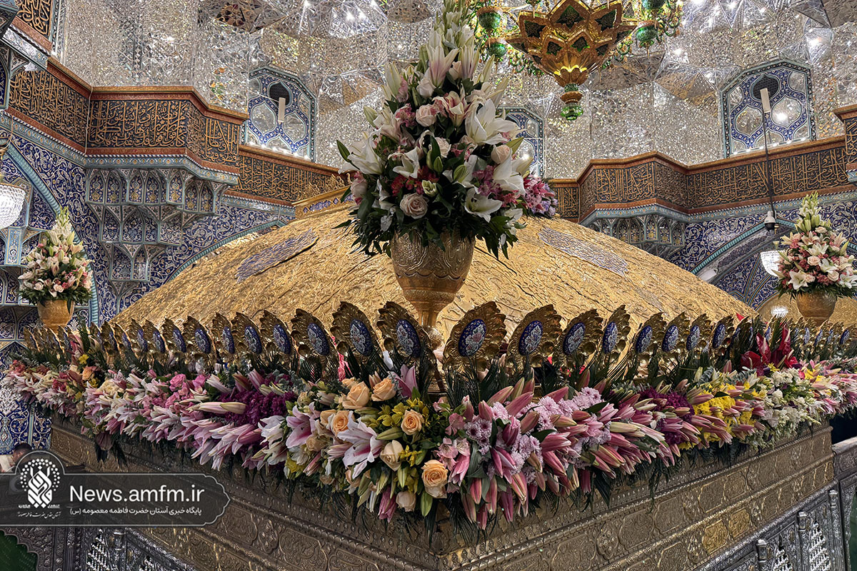 ضریح مطهر حرم حضرت معصومه (س) در آستانه نیمه شعبان غرق گل شد
